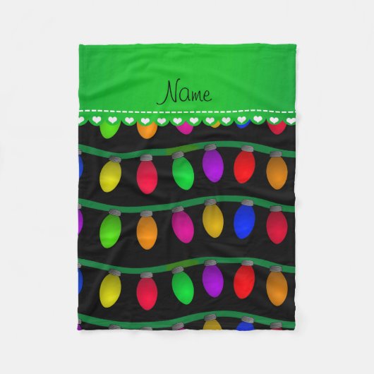 パーソナライズな一流の黒いクリスマスの照明 フリースブランケット (正面)