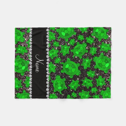 パーソナライズな一流の黒いグリッターのウミガメ フリースブランケット (正面(横))