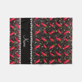 パーソナライズな一流の黒いグリッターのチリペッパー フリースブランケット (正面(横))