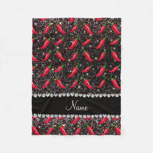 パーソナライズな一流の黒いグリッターのチリペッパー フリースブランケット (正面)