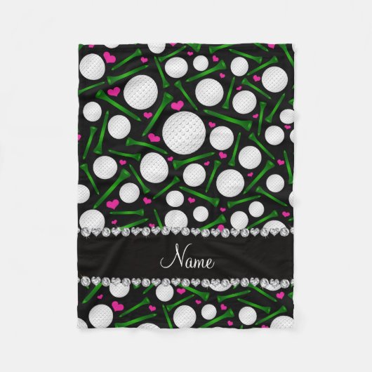 パーソナライズな一流の黒いゴルフ・ボールのティーのハート フリースブランケット (正面)