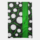 パーソナライズな一流の黒いゴルフ・ボールのティー キッチンタオル (縦)