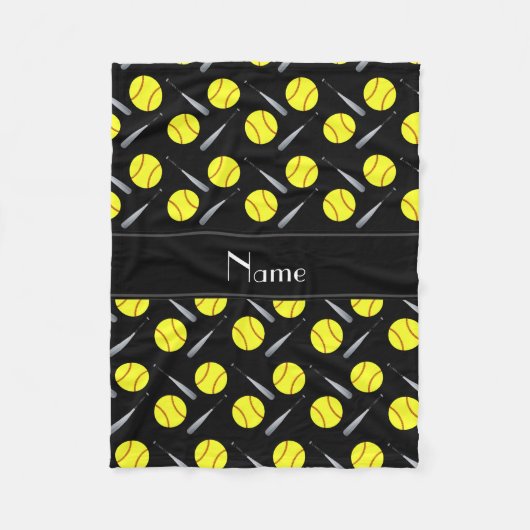 パーソナライズな一流の黒いソフトボールパターン フリースブランケット (正面)