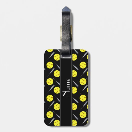 パーソナライズな一流の黒いソフトボールパターン ラゲッジタグ (裏面縦)