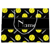 パーソナライズな一流の黒いソフトボールパターン ラージペーパーバッグ (正面)