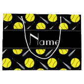 パーソナライズな一流の黒いソフトボールパターン ラージペーパーバッグ (裏面)