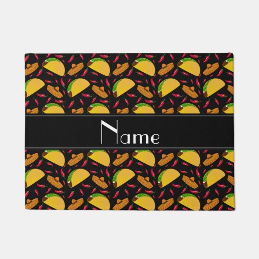 パーソナライズな一流の黒いタコスのソンブレロのchilis ドアマット (正面)