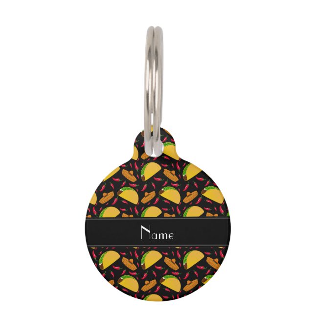 パーソナライズな一流の黒いタコスのソンブレロのchilis ペット　ネームタグ (正面)