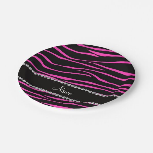 パーソナライズな一流の黒いピンクのシマウマは縞で飾ります ペーパープレート (アングル)