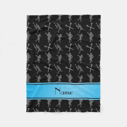 パーソナライズな一流の黒いラクロスのシルエット フリースブランケット (正面)