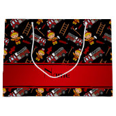 パーソナライズな一流の黒い消防士のトラックの梯子 ラージペーパーバッグ (正面)