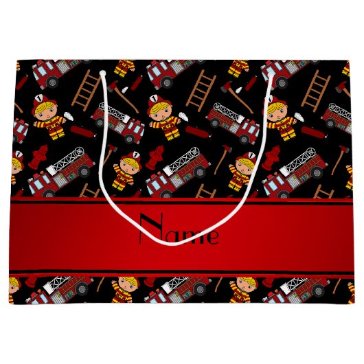 パーソナライズな一流の黒い消防士のトラックの梯子 ラージペーパーバッグ (正面)