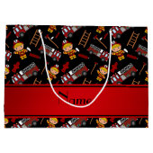 パーソナライズな一流の黒い消防士のトラックの梯子 ラージペーパーバッグ (裏面)