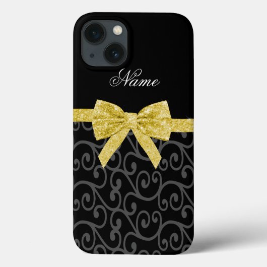 パーソナライズな一流の黒い渦巻の金ゴールドのグリッターの弓 Case-Mate iPhoneケース (裏面)