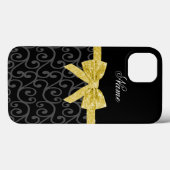 パーソナライズな一流の黒い渦巻の金ゴールドのグリッターの弓 Case-Mate iPhoneケース (裏面 (横))