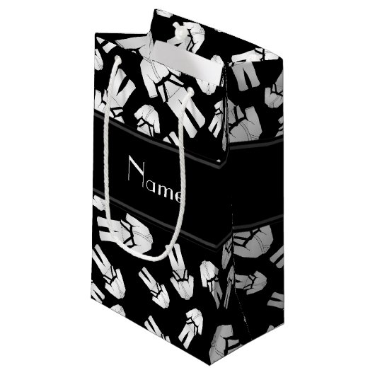 パーソナライズな一流の黒い空手パターン スモールペーパーバッグ (正面アングル)