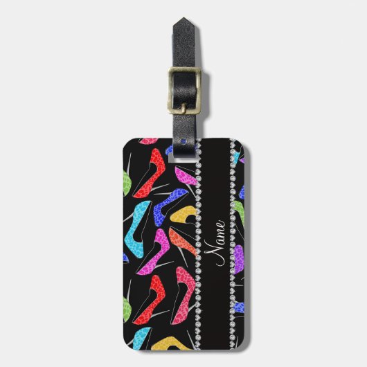 パーソナライズな一流の黒い虹のヒョウのハイヒール ラゲッジタグ (正面縦)