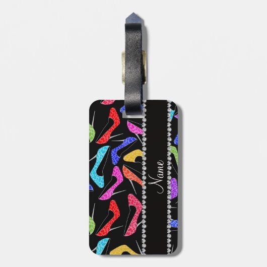 パーソナライズな一流の黒い虹のヒョウのハイヒール ラゲッジタグ (裏面縦)