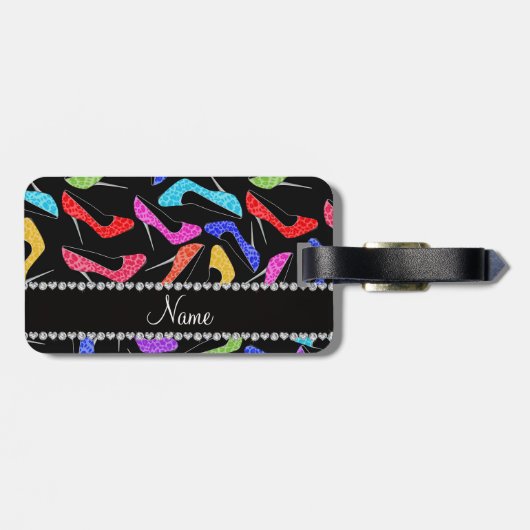 パーソナライズな一流の黒い虹のヒョウのハイヒール ラゲッジタグ (裏面横)