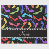 パーソナライズな一流の黒い虹のヒョウのハイヒール ラッピングペーパー (フラット)