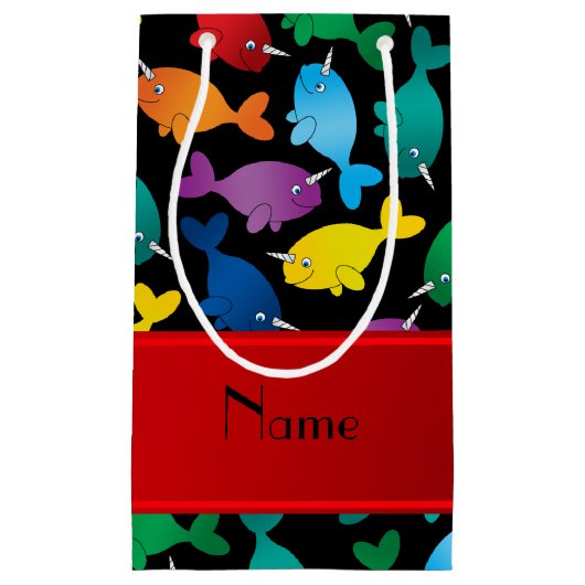 パーソナライズな一流の黒い虹のnarwhals スモールペーパーバッグ (正面)