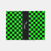 パーソナライズな一流の黒く、ネオン緑のチェッカー フリースブランケット (正面(横))