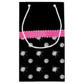 パーソナライズな一流の黒ダイヤのピンクの弓 スモールペーパーバッグ (裏面)