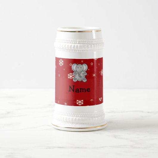 パーソナライズな一流象の赤の雪片 ビールジョッキ (中央)