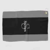 パーソナライズな上品でモダンで黒い灰色のモノグラム ゴルフタオル (横)