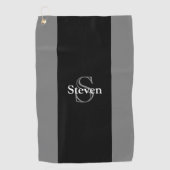 パーソナライズな上品でモダンで黒い灰色のモノグラム ゴルフタオル (正面)