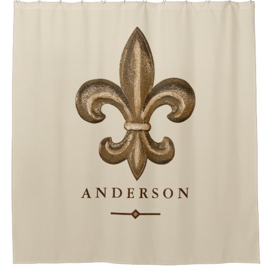 パーソナライズな上品な金ゴールドの(紋章の)フラ・ダ・リ及び暗灰色| シャワーカーテン (正面)