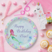 パーソナライズな人魚の水彩画の誕生会 ペーパープレート (パーティー)