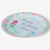 パーソナライズな人魚の水彩画の誕生会 ペーパープレート (アングル)
