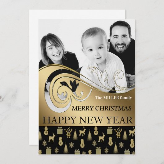 パーソナライズな休日カード白黒写真 シーズンカード (正面/裏面)