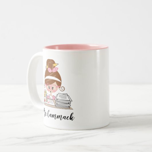 パーソナライズな先生のマグのブルネット ツートーンマグカップ (正面左)