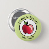 パーソナライズな先生の一流の赤いりんご 缶バッジ (正面&裏面)