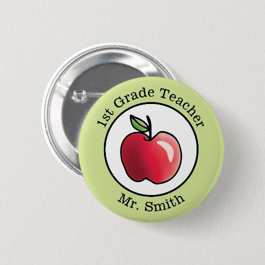 パーソナライズな先生の一流の赤いりんご 缶バッジ (正面&裏面)