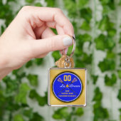 パーソナライズな先輩のための青い金ゴールドのラクロスのギフト キーホルダー (手)