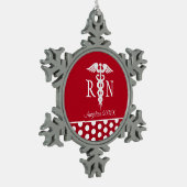 パーソナライズな公認看護師RNの医学のケリュケイオン スノーフレークピューターオーナメント (左)