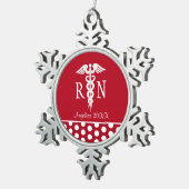 パーソナライズな公認看護師RNの医学のケリュケイオン スノーフレークピューターオーナメント (右)