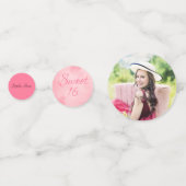 パーソナライズな写真およびピンクの菓子16の誕生日 コンフェッティ (正面)