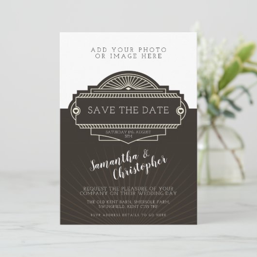 パーソナライズな写真のアールデコの結婚式招待状 招待状 (スタンド正面)