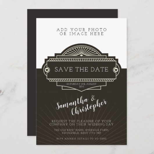 パーソナライズな写真のアールデコの結婚式招待状 招待状 (正面/裏面)