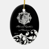 パーソナライズな写真のオーナメントの白黒の花柄 セラミックオーナメント (正面)