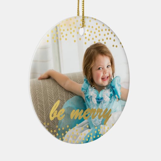 パーソナライズな写真のオーナメントは|メリーな|の金ゴールドです セラミックオーナメント (右)