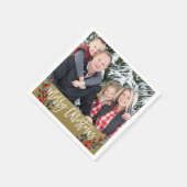 パーソナライズな写真のクリスマスの果実の休日のパーティ スタンダードカクテルナプキン (角)
