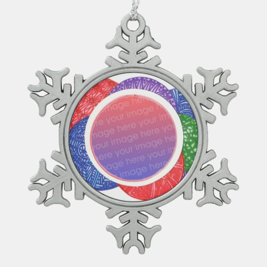 パーソナライズな写真のクリスマスの球の雪片Orn. スノーフレークピューターオーナメント (正面)