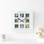 パーソナライズな写真のコラージュの柱時計: 緑 スクエア壁時計 (ホーム)