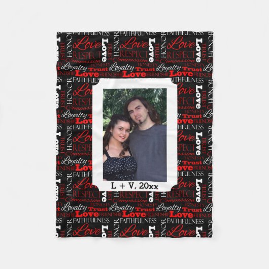 パーソナライズな写真のバレンタインデーの単語のコラージュ フリースブランケット (正面)