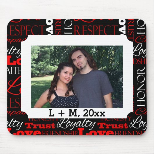 パーソナライズな写真のバレンタインデーの単語のコラージュ マウスパッド (正面)